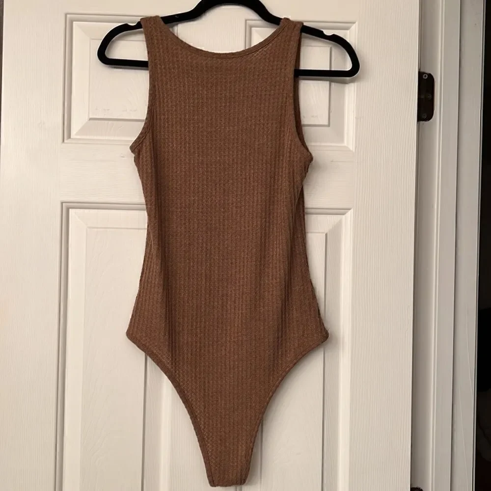 Dress Up Brown Waffle Knit Bodysuit L